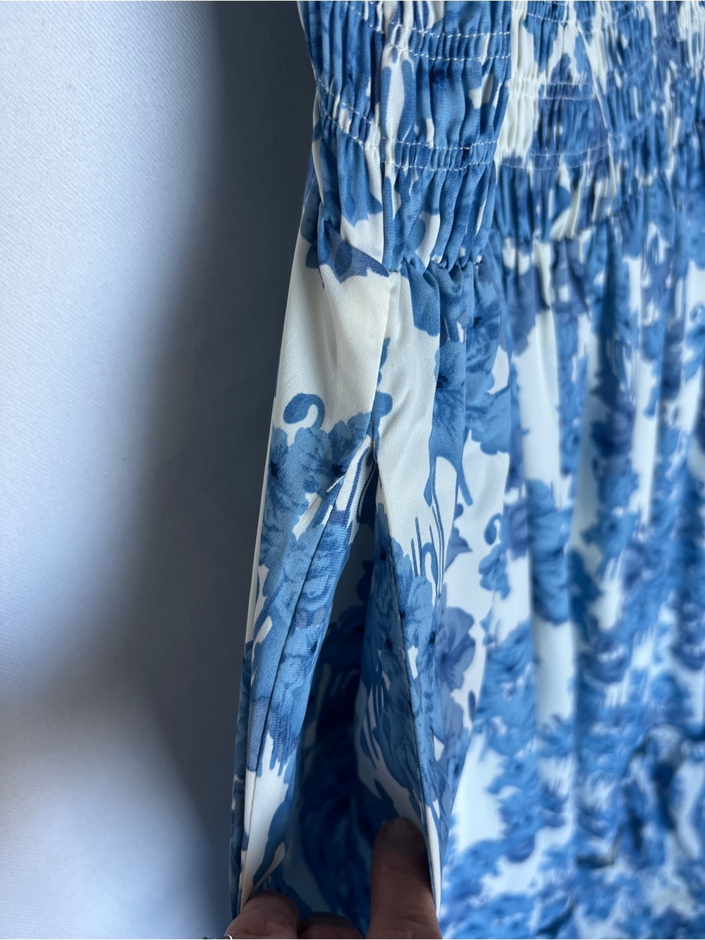 Blue Floral Smocked Puff-Sleeve Women’s Maxi Dress NWOT 1X - Picture 9 of 12